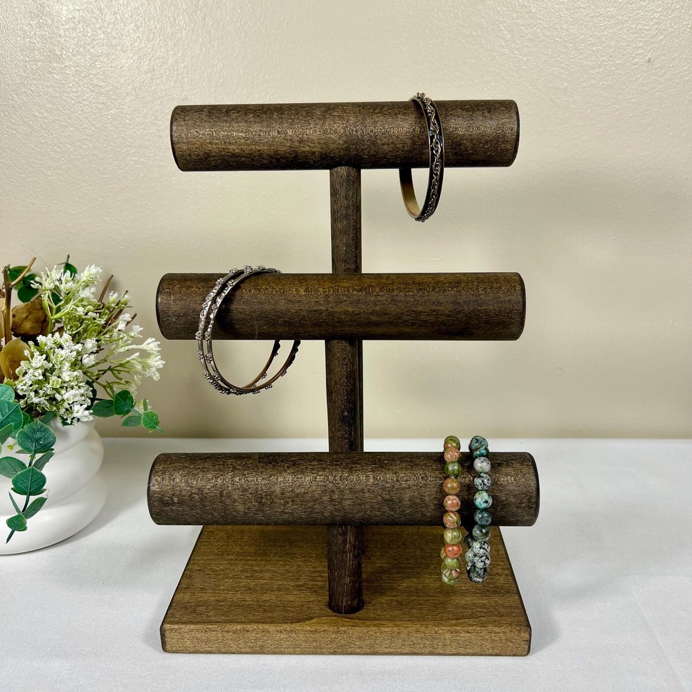 Handmade Wood Jewelry Bracelet Three Tier Display Stand